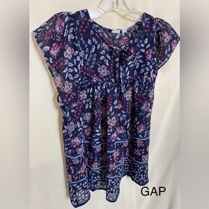 Gap Sheer Navy Floral Blouse/Top